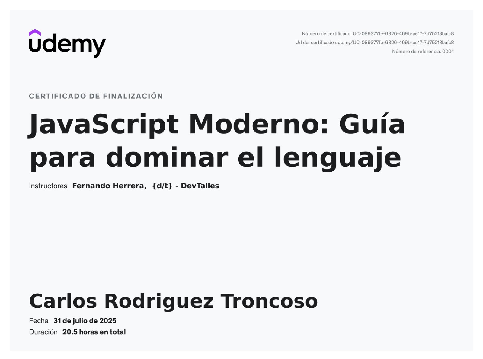 Certificado de JavaScript moderno