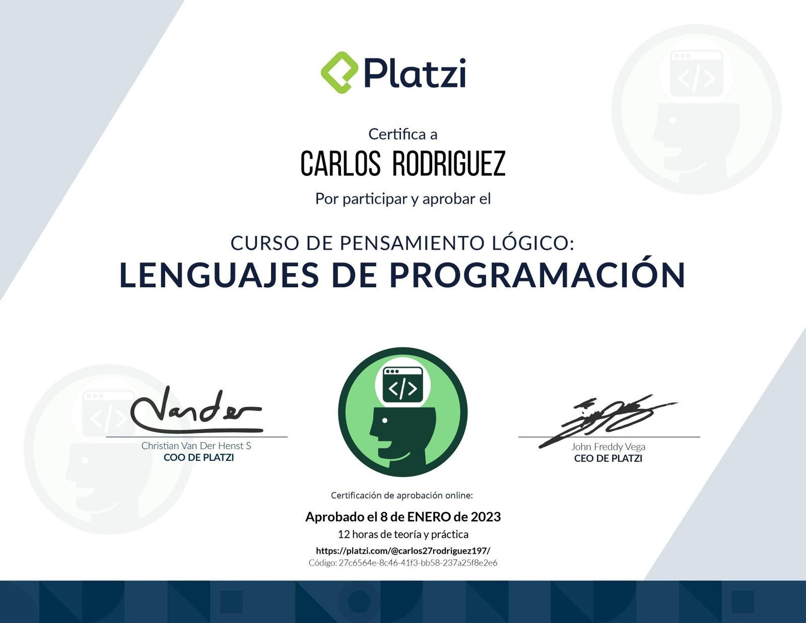 Certificado de pensamiento lógico de lenguajes